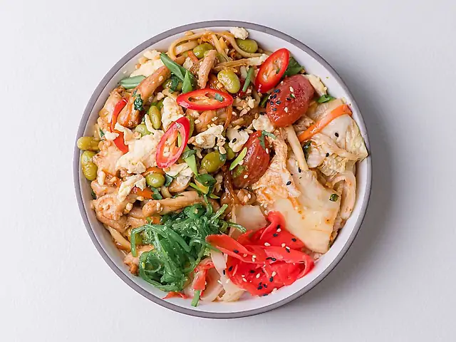 (New) Лапша удон з куркою та овочами кім-чі