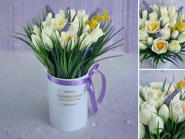 Белые тюльпаны и лаванда