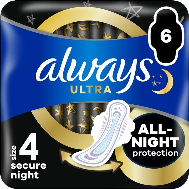 Прокладки гігієнічні Secure Night Ultra Always, 6 шт/уп.