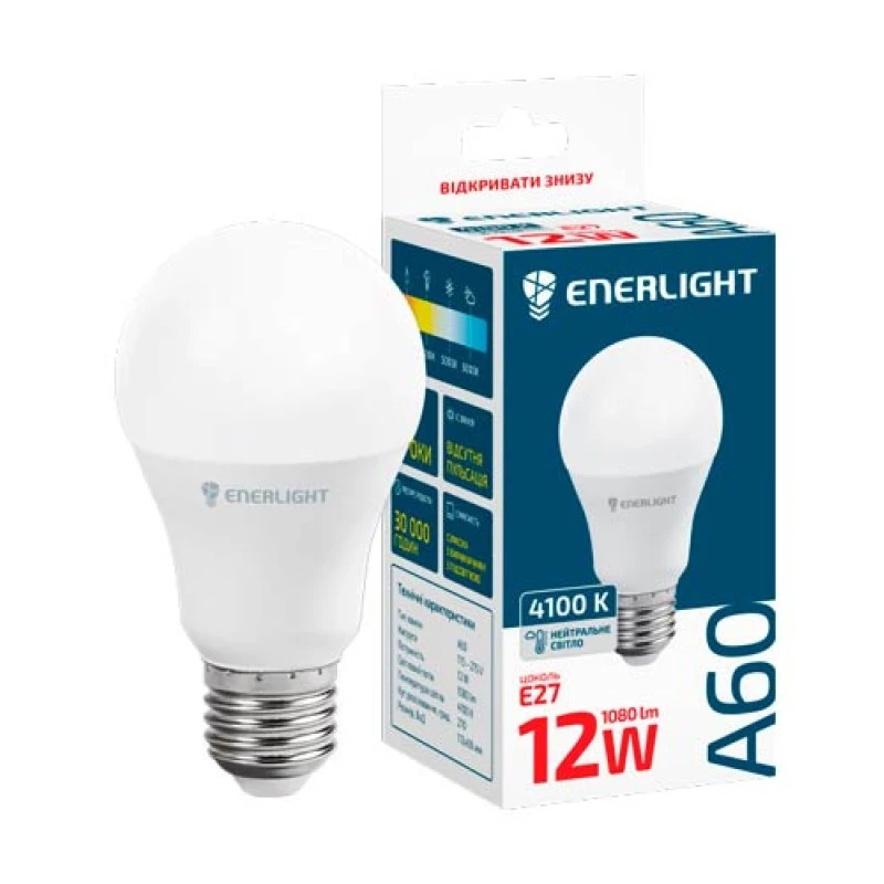 Лампа світлодіодна 12W 1080lm E27 4100K A60 Enerlight, шт