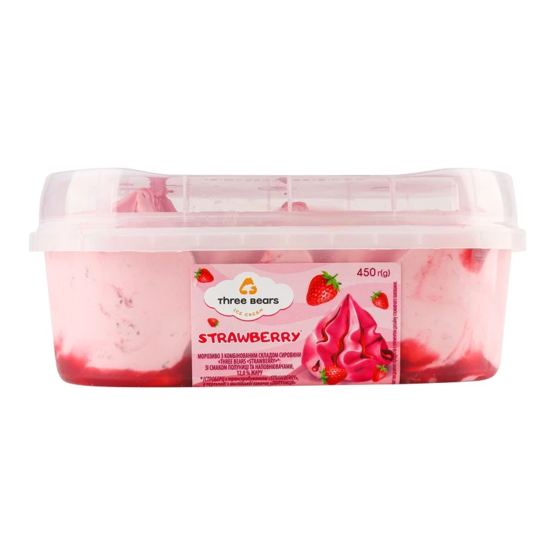 Морозиво  12% Strawberry Три Ведмеді, п/у 450г