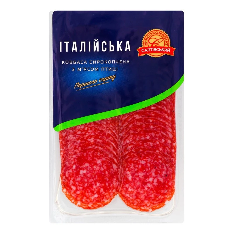 Ковбаса сирокопчена Італійська з м&#039;ясом птиці 1/г Салтівський МК, 80 г