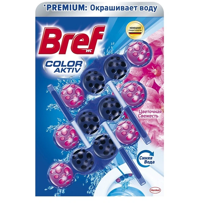 Блок для очищення унітазу Квіткова свіжість Color Aktiv Bref, 3 шт/уп.