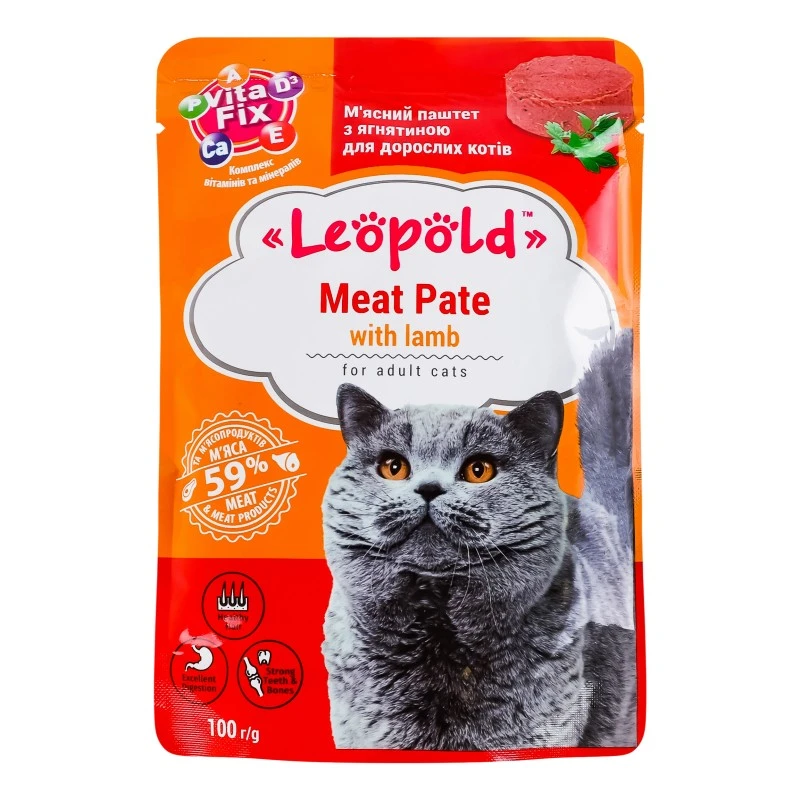 Корм для котів М&#039;ясний паштет з ягнятиною Leopold, 100 г