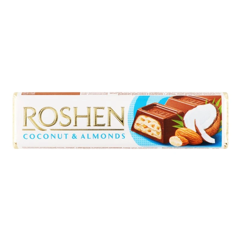 Шоколадний батончик з мигдалем та кокосовою начинкою Roshen, 38 г