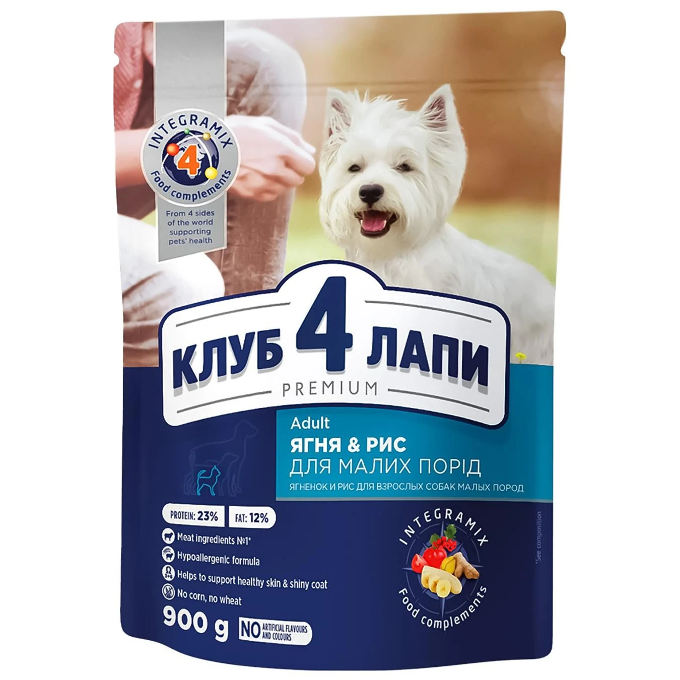 Корм сухий для собак малих порід Ягня&amp;Рис Premium Club 4 Paws, 900 г