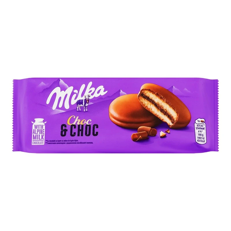 Тістечко-сендвіч бісквітне з начинкою вкрите молочним шоколадом Choc&amp;Choc Milka, 150 г