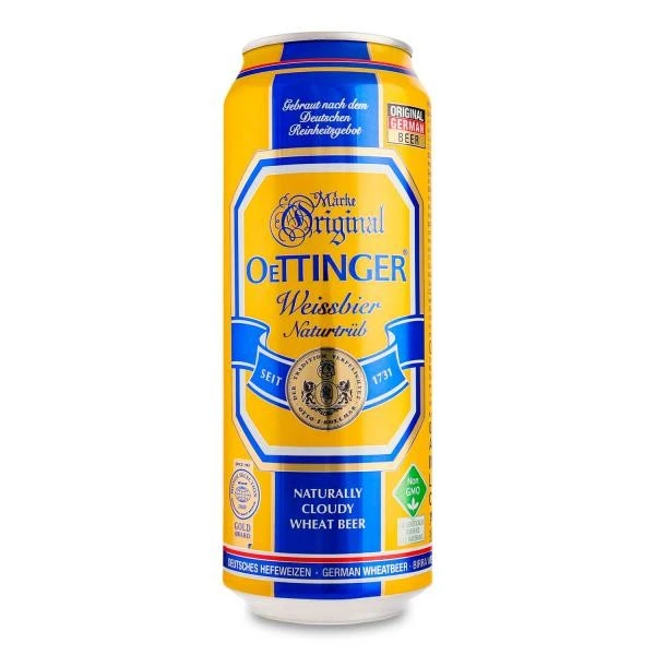 Пиво 4.9% світле нефільтроване пастеризоване Weissbier Oettinger з/б 0.5л