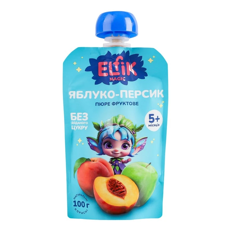 Пюре фруктове яблуко персик дой-пак ELFIK Magic, 100 г