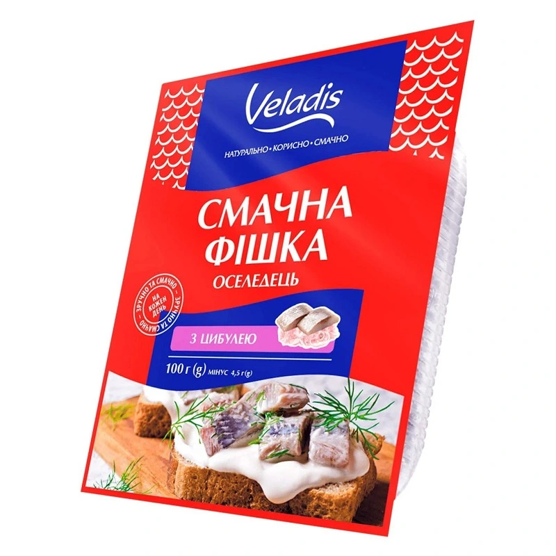 Закуска філе оселедця шматочками з цибулею в олії Смачна фішка Veladis, 100 г