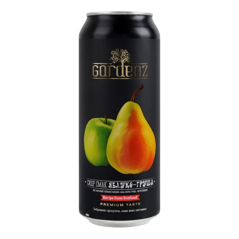 Сидр солодкий газований Яблуко груша ж/б Gardenz, 0.5 л