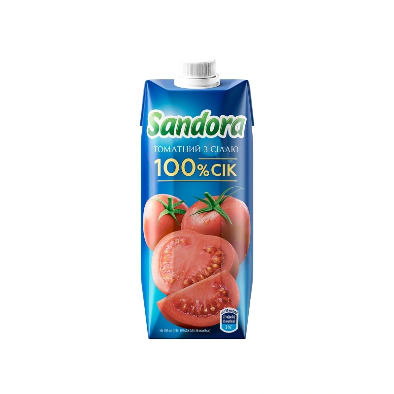 Сік томатний з сіллю відновлений стерилізований, Sandora , 0.5 л
