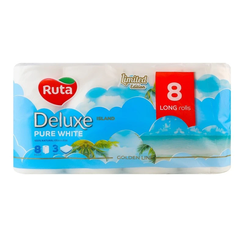 Туалетний папір 3-х шаровий Pure White Deluxe Ruta, 8 шт/уп.