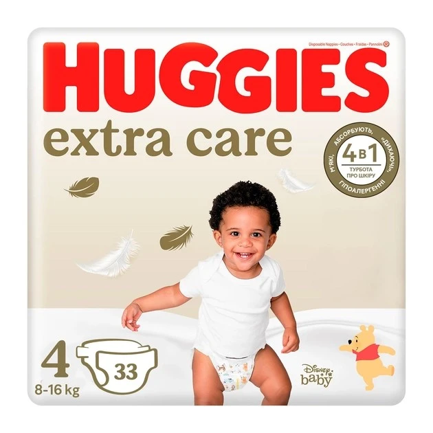 Підгузки для дітей 8-16 кг 4 Extra Care Huggies, 33 шт/уп.