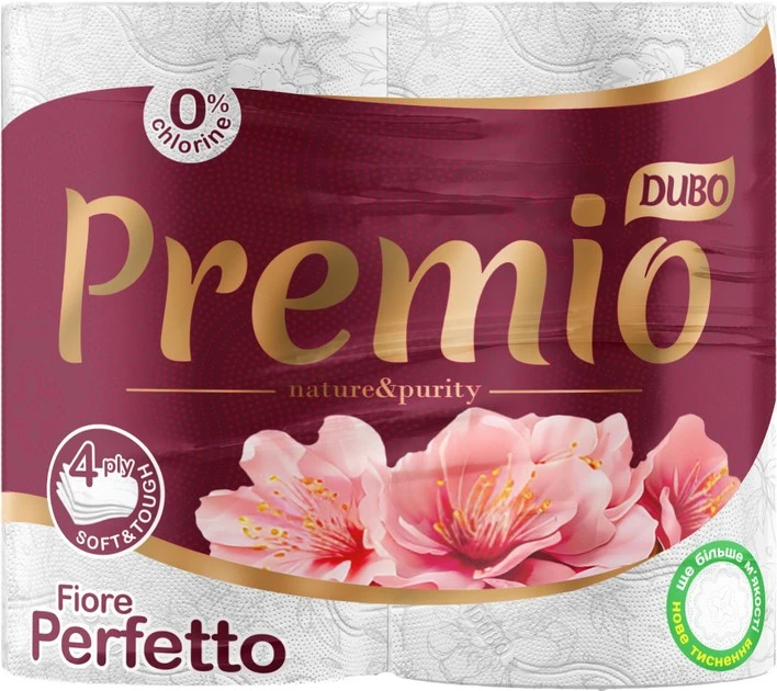 Туалетний папір Fiore Perfetto 4 шари білий Диво Premio, 4 рулони