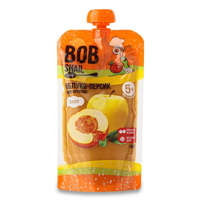 Пюре для дітей від 5міс Яблуко-персик Bob Snail д/п 250г