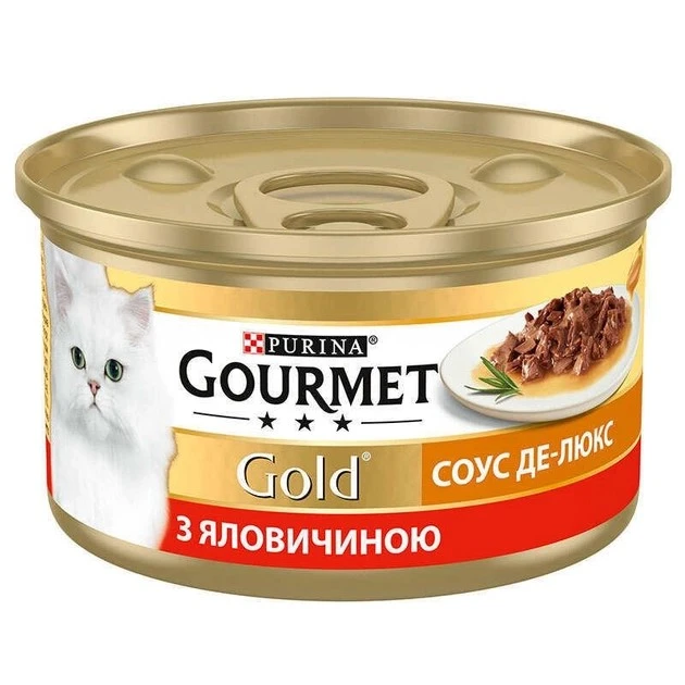 Корм для котів З яловичиною Соус Де-Люкс ж/б Gold Gourmet, 85 г