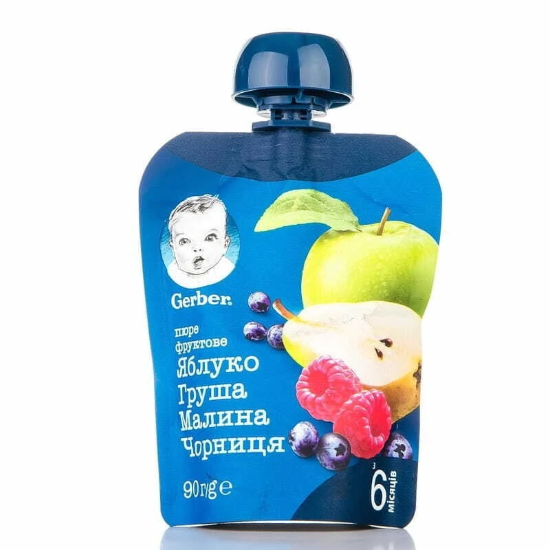 Пюре Яблуко-Груша-Малина-Чорниця Gerber, 90 г