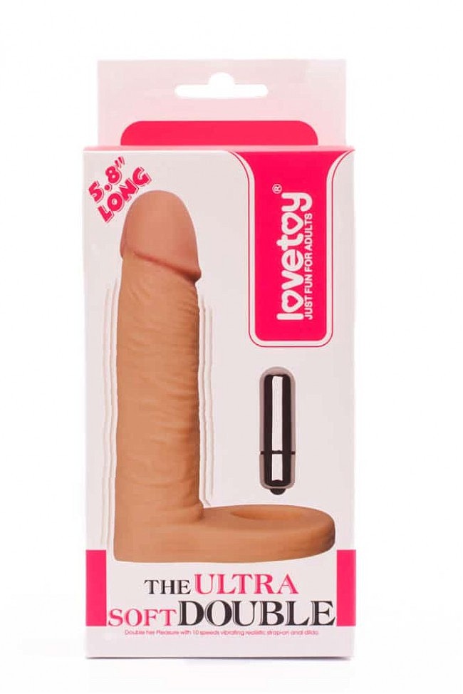 Насадка з вібрацією для подвійного проникнення The Ultra Soft Double Sleeve 5,8 Vibro Flesh, 14 х 2,8 см.