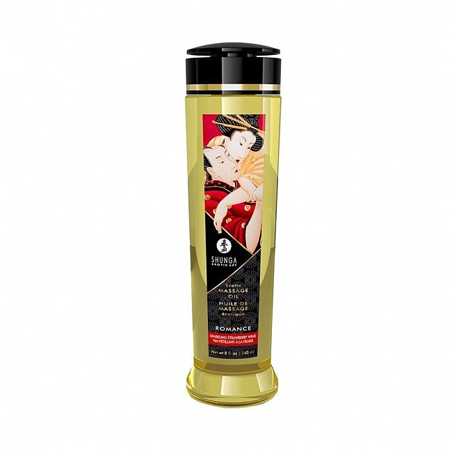 Масажна олія Shunga Romance  Sparkling Strawberry Wine (240 мл) натуральна зволожуюча (Полуниця/шампанське)