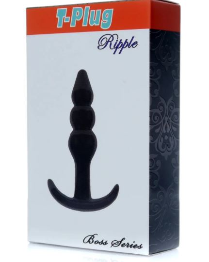 Анальний плаг Boss Series  T Plug Ripple Black, 9,5 х 2,5 см