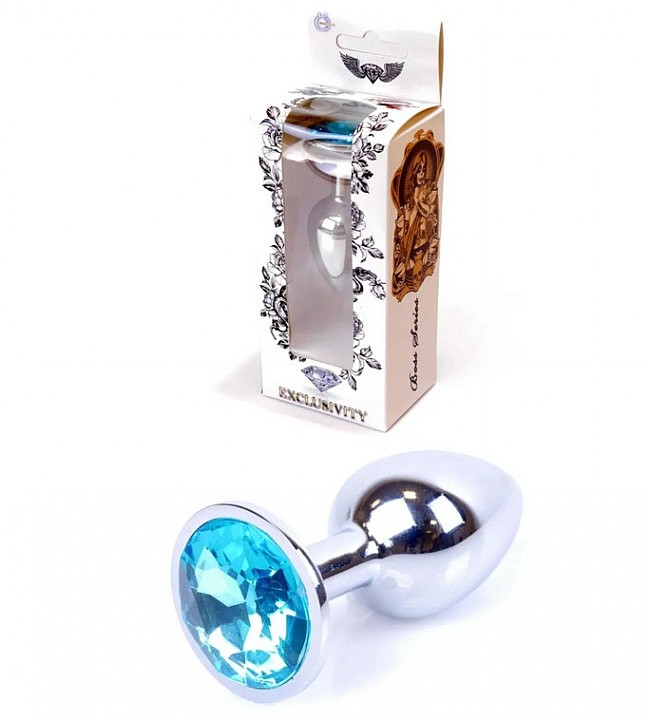 Анальна пробка Boss Series  Jewellery Silver Plug Light Блакитна S, 7 х 2,7 см