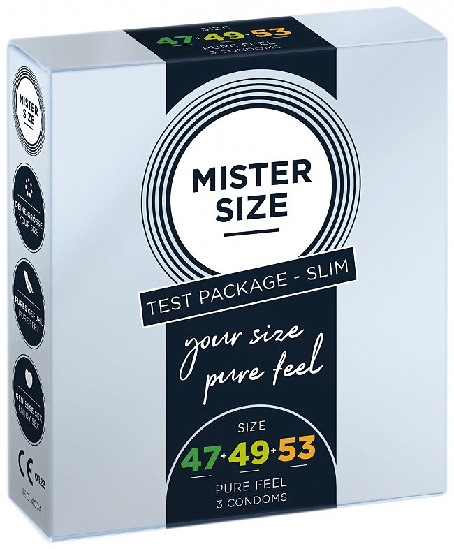 Набір презервативів Mister Size  pure feel  474953 (3 презервативи), 3 розміри, товщина 0,05 мм
