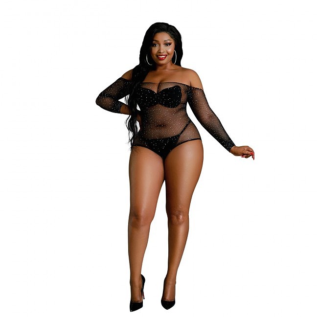 Сітчасте боді зі стразами Moonlight Plus Model 09 XL-XXXL Black
