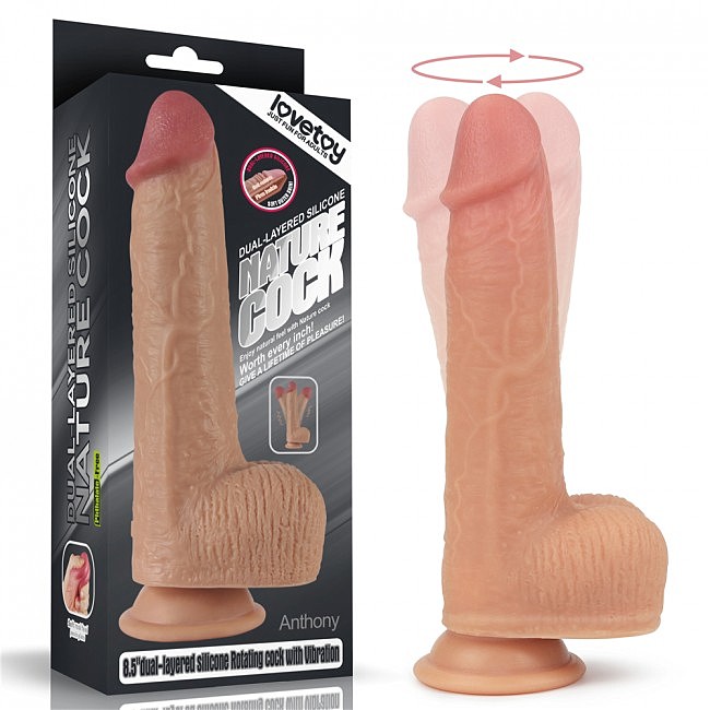 Вібратор  Двошаровий силіконовий вібратор з обертовими рухами Anthony 8.5 Flesh