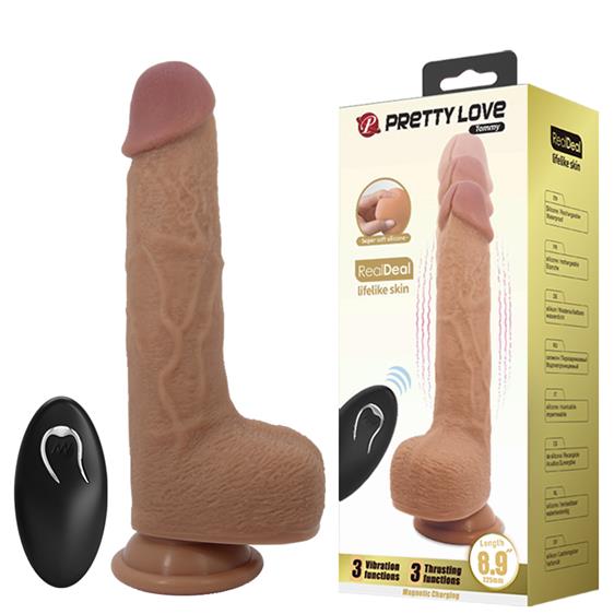 Реалістичний вібратор Pretty Love Tommy Vibrator Flesh, 3 режими вібрації, 3 режими інтенсивності поштовхів.