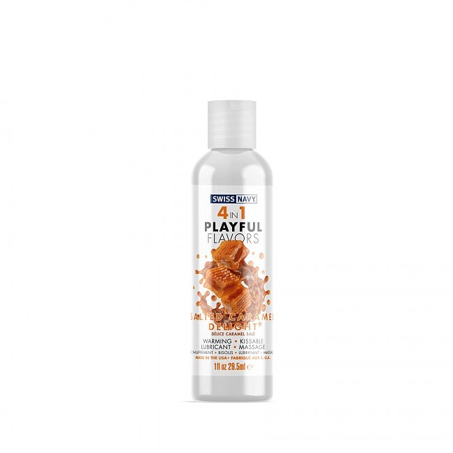 Лубрикант на водной основе Swiss Navy 4 In 1 Salted Caramel Delight, вкус соленой карамели, согревающий эффект   (29,5 мл)