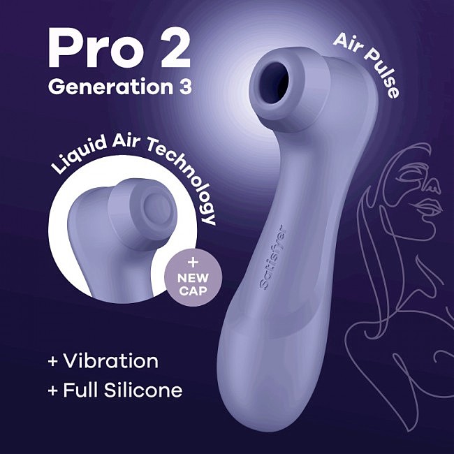 Вакуумний кліторальний стимулятор Satisfyer Pro 2 Generation 3 з рідким повітрям, ліловий.