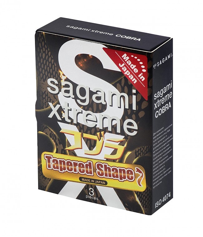 Латексні Sagami Xtreme Tapered Shape (Cobra) з розширеною головкою, 3 шт