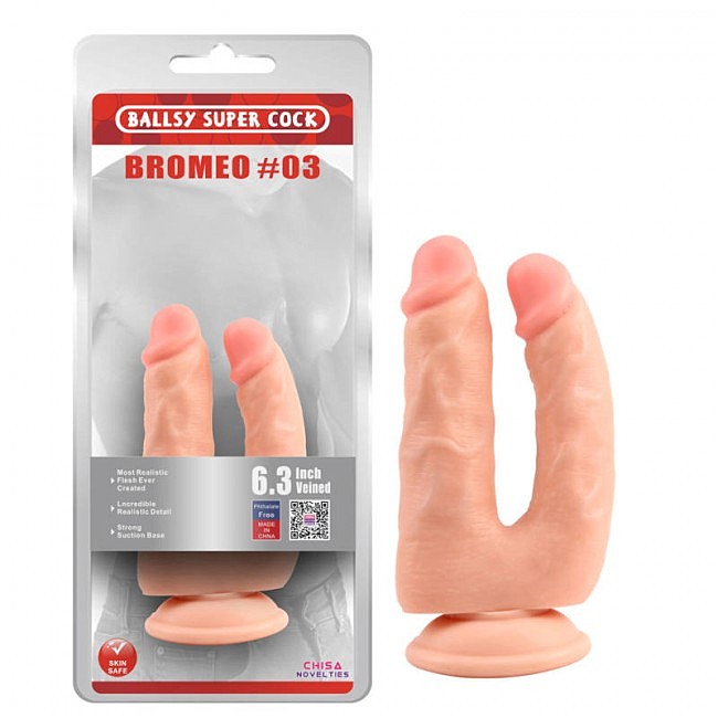 Подвійний фаллоімітатор на присосці Chisa Ballsy Super Cock Bromeo 03, полівінілхлорид