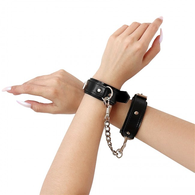 Чорні наручники з еко-шкіри Art of Sex Handcuffs Emoji