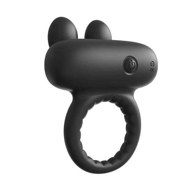 Ерекційне віброкільце Dreamtoys Ramrod Rabbit з вушками для клітора, чорне