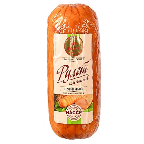 Рулет [Зоряk Смачний курячий, варено-копчений, вищий гатунок, вакуумна упаковка