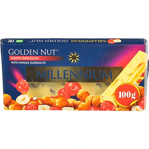 Шоколад білий з цілими лісовими горіхами Golden Nut Millennium к/у 100г