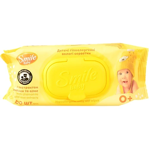Серветки вологі для дітей від народження з екстрактом ромашки та алое Smile Baby 60шт