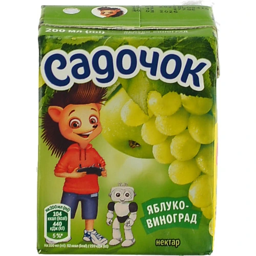 Нектар освітлений пастеризований Яблуко-Виноград Садочок 200мл