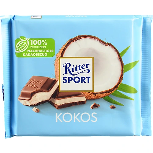 Шоколад молочний з начинкою з кокосового крему Ritter Sport м/у 100г
