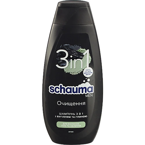 Шампунь для волосся для чоловіків 3в1 Charcoal+Clay Schauma 400мл