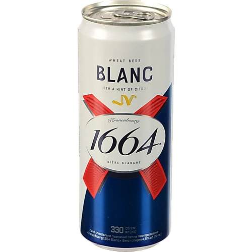 Пиво спеціальне 330мл 4.8% світле пшеничне пастеризоване Blanc Kronenbourg 1664 з/б