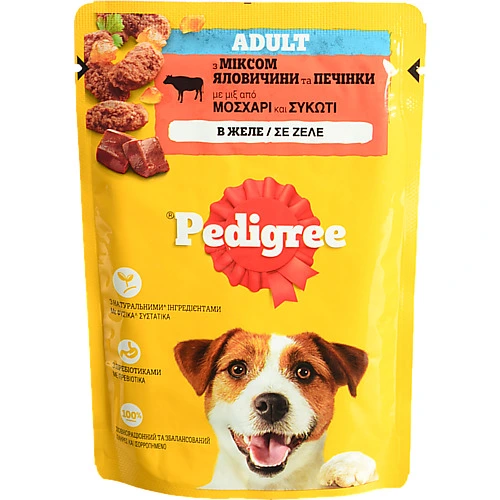 Корм вологий для дорослих собак з яловичиною та печінкою в желе Pedigree д/п 100г