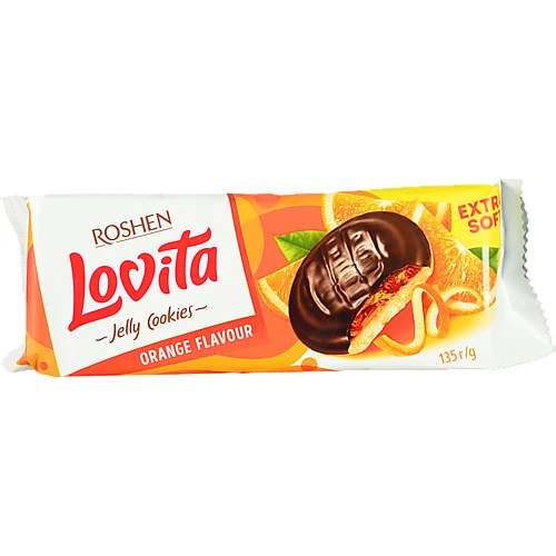 Печиво здобне з желейною начинкою зі смаком апельсина Lovita Jelly Cookies Roshen м/у 135г