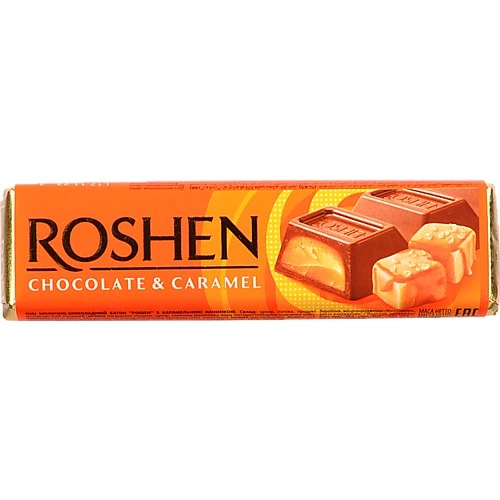 Шоколадний батон Рошен 40г молочний шоколад з карамельною начинкою