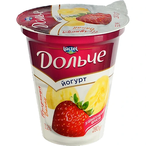 Йогурт Дольче 280г 3.2% полуниця банан