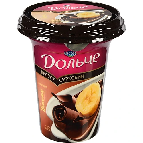 Десерт сирковий 3.4% з наповнювачами Банан-шоколад Дольче ст 300г
