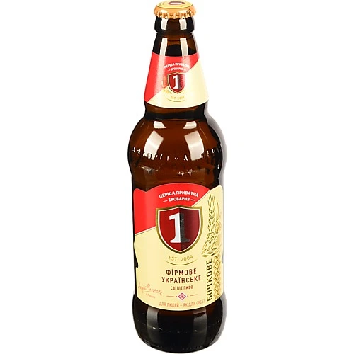 Пиво 500мл 4.3% світле фільтроване пастеризоване Бочкове Перша приватна броварня