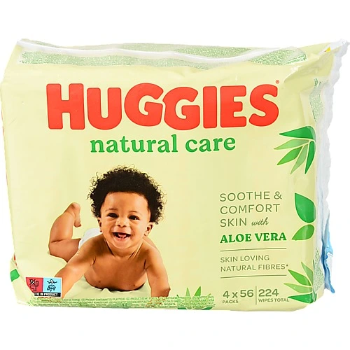 Серветки вологі для дітей багатошарові з алое вера Natural Care Huggies 224шт